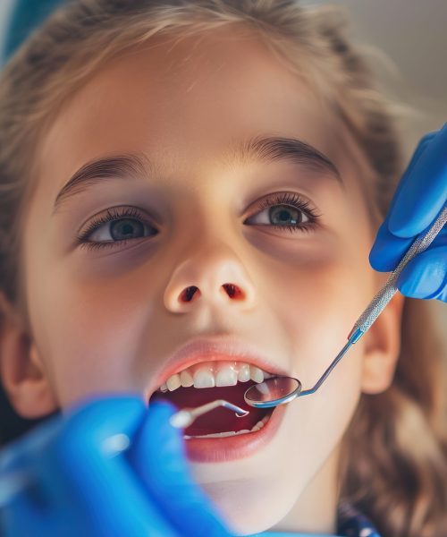 Little girl with open mouth in dentist's office. Dentistry concept.