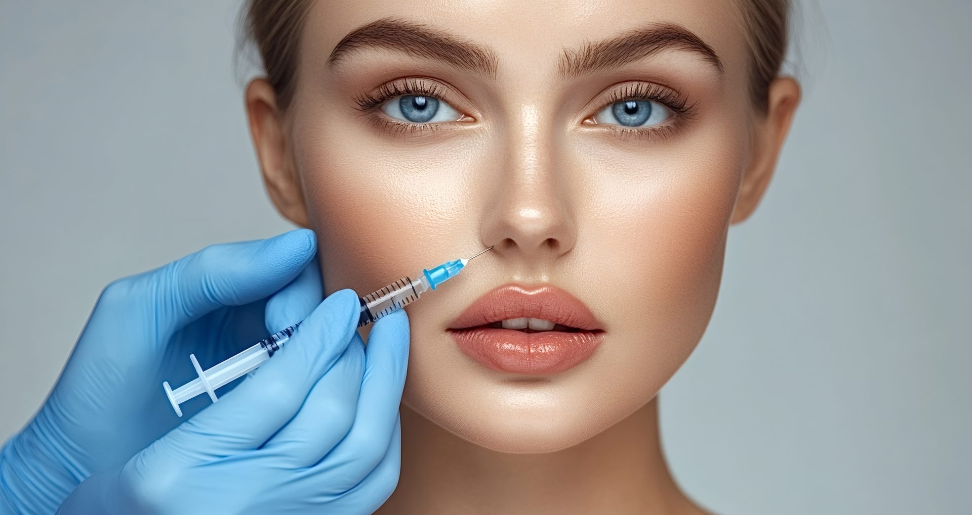 Cosmetologist performing a botox injection into the lips of a woman in a beauty salon, highlighting the plastic surgery concept and the art of cosmetic enhancement